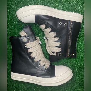 Rick Owens Black Jumbo Laces High Top Leather Sneakers